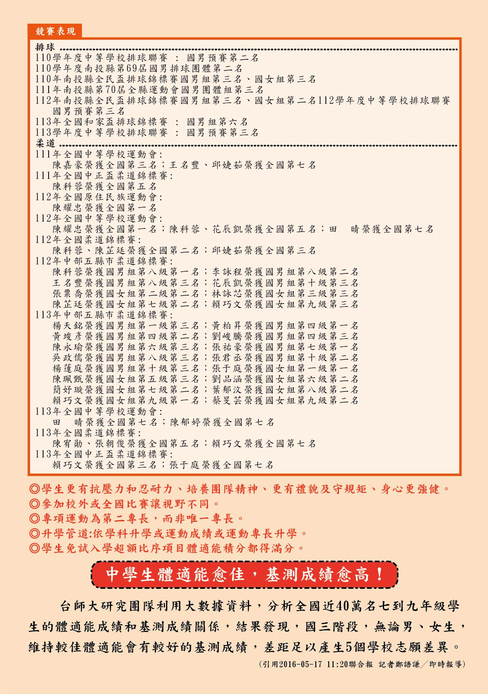 114學年度體育班甄選入學暨插班考試招生簡章圖片